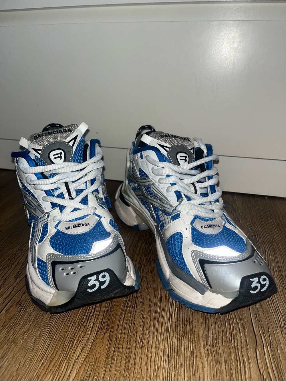 Balenciaga Runner Sneakers: Blue, White & Silver Size: 39